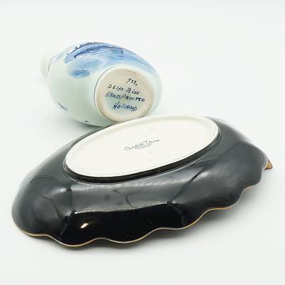 English Carlton Ware Dish and Delft Blue Hand Painted Jug