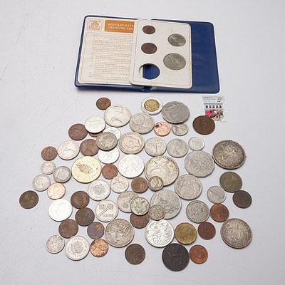 Group of Australian and International Coins, Including Australian 1966 50 Cent Coin, Canada 1966 and 1967 Dollar