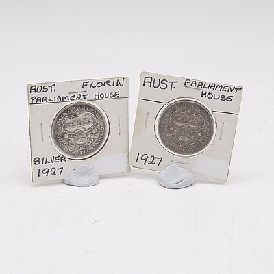 Two 1927 Silver Australian Parliament House Florins
