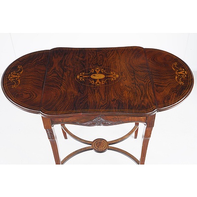 Small Late Victorian String Inlaid Rosewood Pembroke Supper Table
