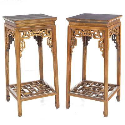 Pair of Carved Elm Chinese Pedestals Late 20th Century