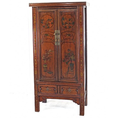 Chinese Polychrome Lacquered Tall Cabinet, Late 20th Century