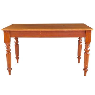 Antique Kauri Pine Country Kitchen Table with Turned Legs