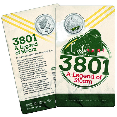 RAM 3801 A Legend of Steam 2018 50c Coloured  Uncirculated Coin