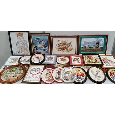 Selection Framed Cross Stitch Works and Craft Accessories