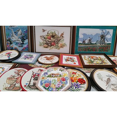 Selection Framed Cross Stitch Works and Craft Accessories