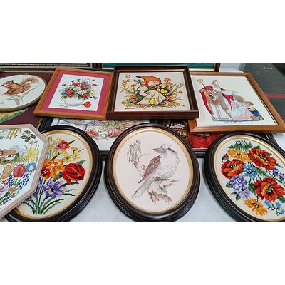 Selection Framed Cross Stitch Works and Craft Accessories