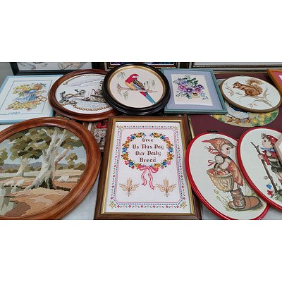 Selection Framed Cross Stitch Works and Craft Accessories