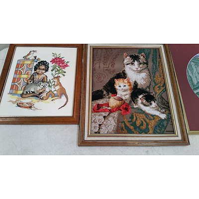 Selection Framed Cross Stitch Works and Craft Accessories