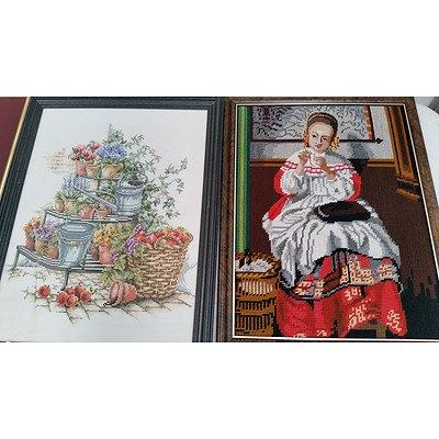 Selection Framed Cross Stitch Works and Craft Accessories