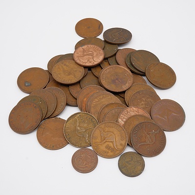 Forty Four Australian Pennies Ranging from 1939-1952 and Two 2 Cent Coins