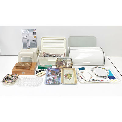 Assorted Homewares Including Vtech Phone, Serving Trays, Harmonica, Cutlery and More