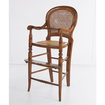 Antique Beech and Cane Childs Highchair Late 19th Century
