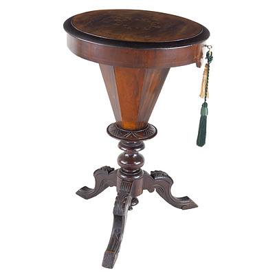 Late Victorian Inlaid Walnut Sewing/Work Table Circa 1890