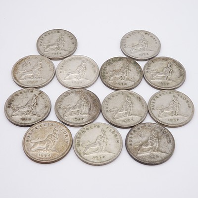 Thirteen Australian 1954 Royal Visit Florins