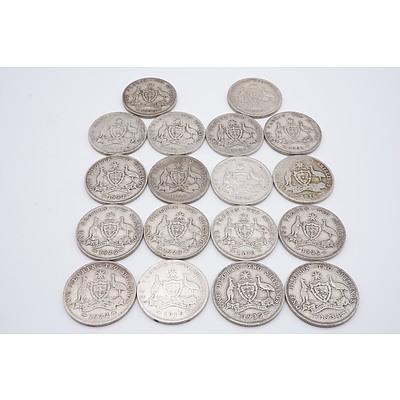Eighteen Australian George V Silver Florins