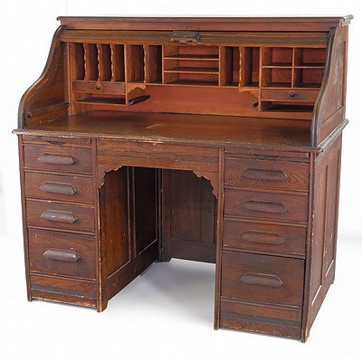 Oak Roll-Top Desk Circa 1920s