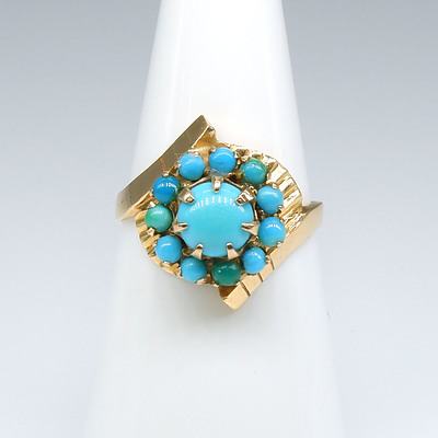 18ct Rose Gold Ring with Round Cluster of Turquoise