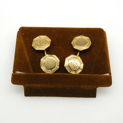 14ct Yellow Gold Double Sided Hexagonal Cufflinks
