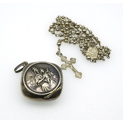 Silver Coloured Metal Rosary Beads in a Case