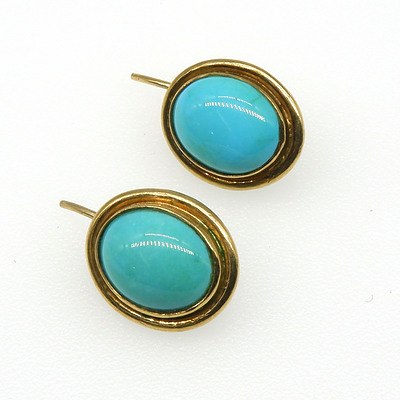 9ct Yellow Gold Earrings with Oval Turquoise Cabochon