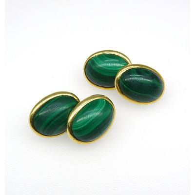 14ct Yellow Gold Double Ended Cufflinks with Malachite Cabochons in Bezel Setting