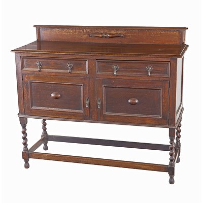 Tudor Style Oak Sideboard With Barley Twist Supports Circa 1920s