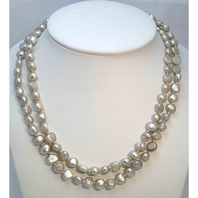 Silver Fresh-Water Cultured Pearl Necklace - Very Long