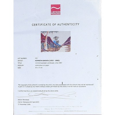 Kenneth Entata (1932-1982) Central Australian Landscape Watercolour