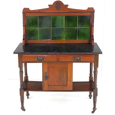 Edwardian Walnut Tile-Back Washstand with Later Granite Top