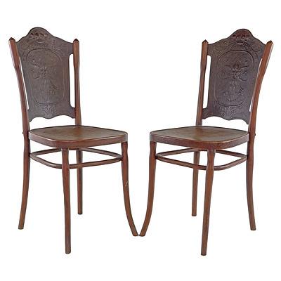 Six J & J Kohn Bentwood Chairs with Press Moulded Backs and Seats Circa 1900