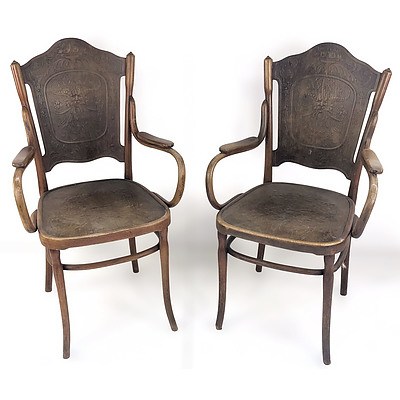 Two J & J Kohn Bentwood Armchairs with Press Moulded Backs and Seats Circa 1900