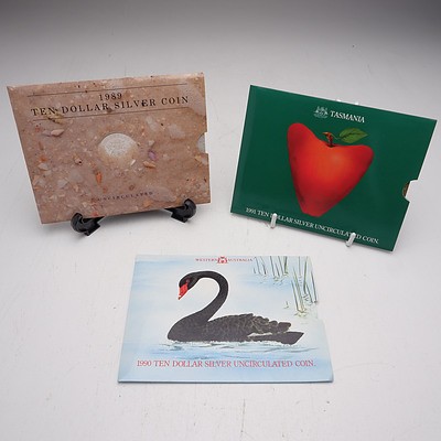 1989, 1990 and 1991 Ten Dollar Silver Uncirculated Coins