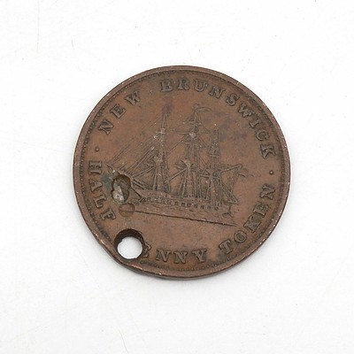 1843 Queen Victoria New Brunswick Penny Token
