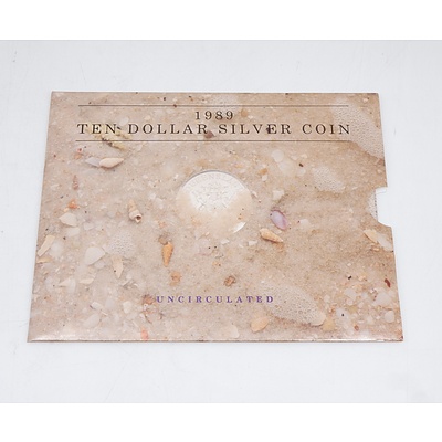 1989 Queensland Ten Dollar Uncirculated 925 Silver Dollar Coin