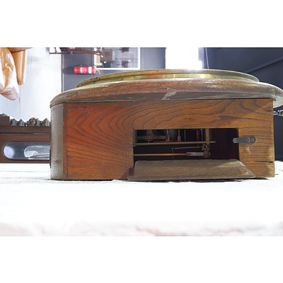 Antique English Oak Cased Railway Clock With Fusee Movement