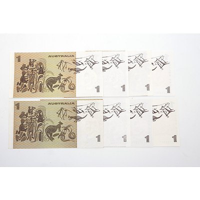 Eight Australian $1 Paper Notes, Including Phillips/ Wheeler BPU741095, Knight/ Wheeler CNN929379, Johnston/ Stone DHZ626317