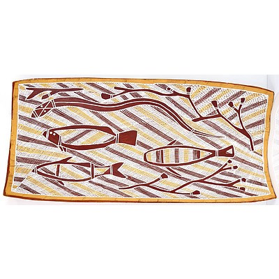 Aboriginal Artist Unknown (Arnhem Land) Fish and Snake Ochre on Bark