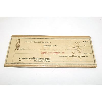 Monticello Coca Cola Bottling Co Cheque