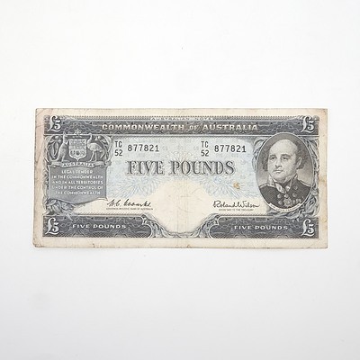 Commonwealth of Australia Coombs/Wilson Five Pound Note, TC52 877821