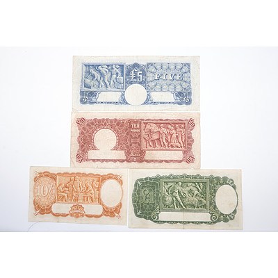 1949 Commonwealth of Australia Coombs/Watts Ten Shillings, One Pound, Five Pounds and Ten Pounds Note