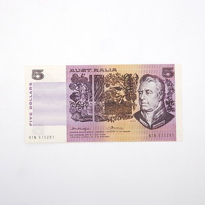Scarce Australian Knight/Wheeler $5 Error Note,  NTN975281