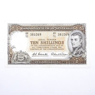 Commonwealth of Australia Coombs/Wilson Ten Shillings Note, AH51 381069