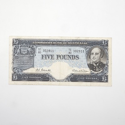 Commonwealth of Australia Coombs/Wilson Five Pound Note, TC80 302811