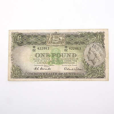 Commonwealth of Australia Coombs/Wilson One Pound Note, HB02 422863