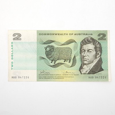 Commonwealth of Australia Phillips/Wheeler $2 Paper Note, HAB947226