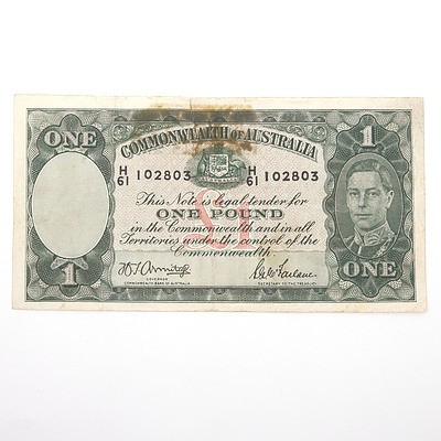 Commonwealth of Australia Armitage/McFarlane One Pound Note, H61 102803