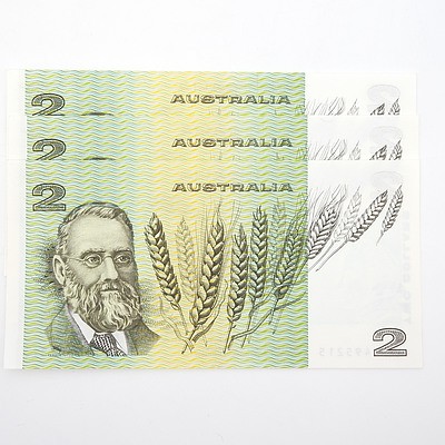 Three Consecutively Numbered Knight/ Stone $2 Paper Notes, JHF495213-JHF495215