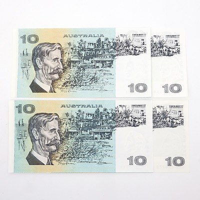 Four Australian $10 Paper Notes, Including Knight/Stone TQK243928, Johnston/ Stone TYY448099 and More