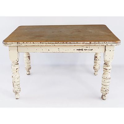 Rustic Australian Kauri Pine Kitchen Table with Painted Legs Late 19th Century